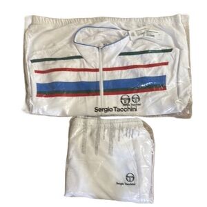 Three-piece Sergio Tacchini White Sweat Suit with Shirt Stripes